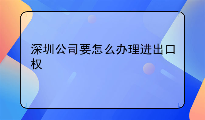 深圳公司要怎么辦理進(jìn)出口權(quán)