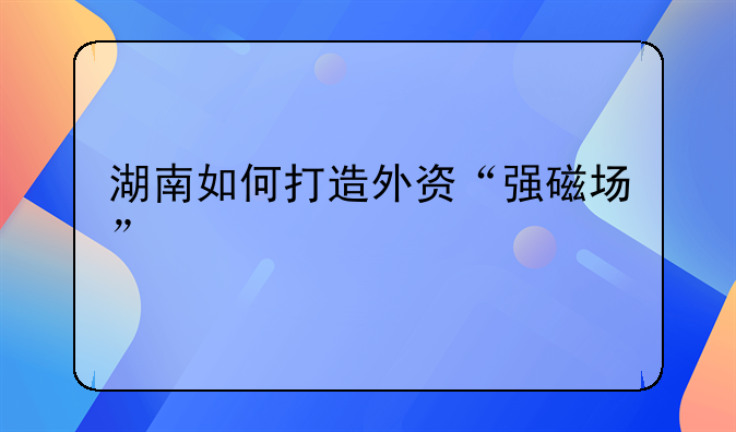 湖南如何打造外資“強磁場”
