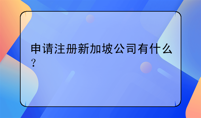 申請注冊新加坡公司有什么？