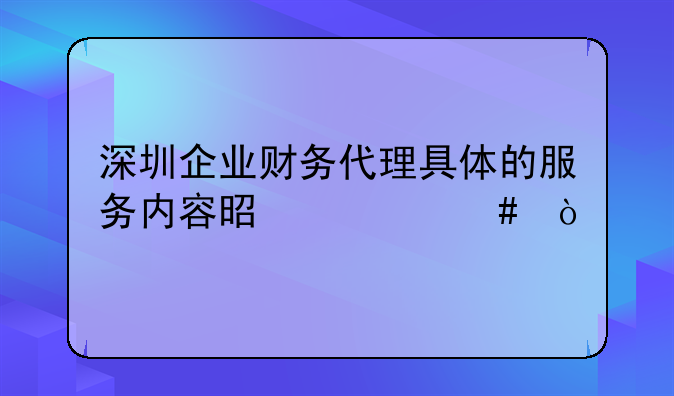 深圳企業(yè)財務(wù)代理具體的服務(wù)內(nèi)容是什么？