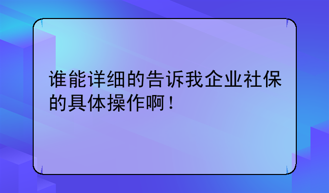 誰(shuí)能詳細(xì)的告訴我企業(yè)社保的具體操作??！