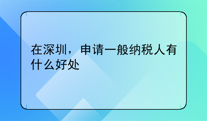 在深圳，申請一般納稅人有什么好處