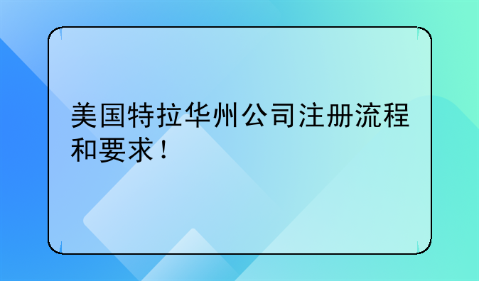 美國特拉華州公司注冊流程和要求！