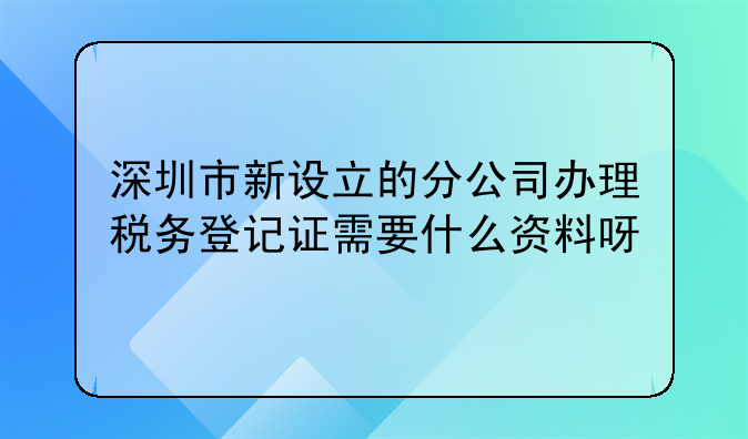 深圳市新設立的分公司辦理稅務登記證需要什么資料呀