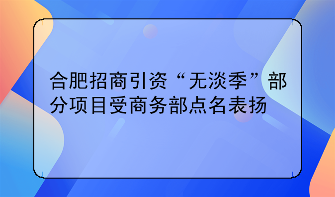 合肥招商引資“無淡季”部分項(xiàng)目受商務(wù)部點(diǎn)名表揚(yáng)
