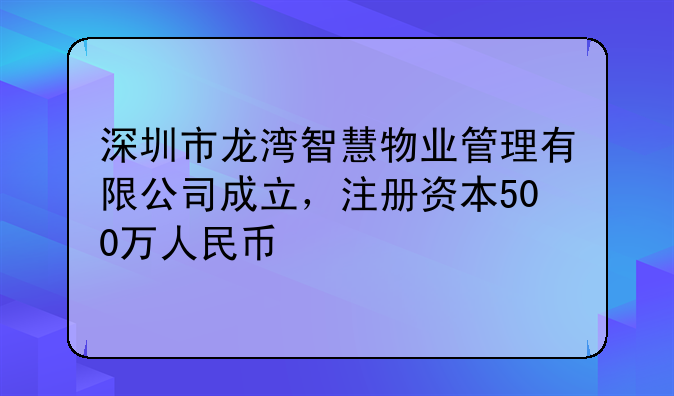 深圳市龍灣智慧物業(yè)管理有限公司成立，注冊(cè)資本500萬人民幣